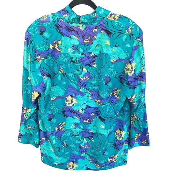 Point of View Silk Blazer Women Large Multicolor Lined Floral Abstract Dry Clean - Picture 2 of 9